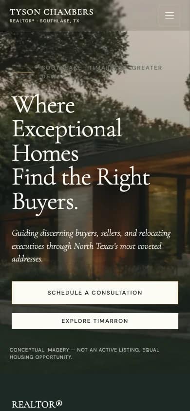 Mobile capture of the delivered Tyson Chambers website