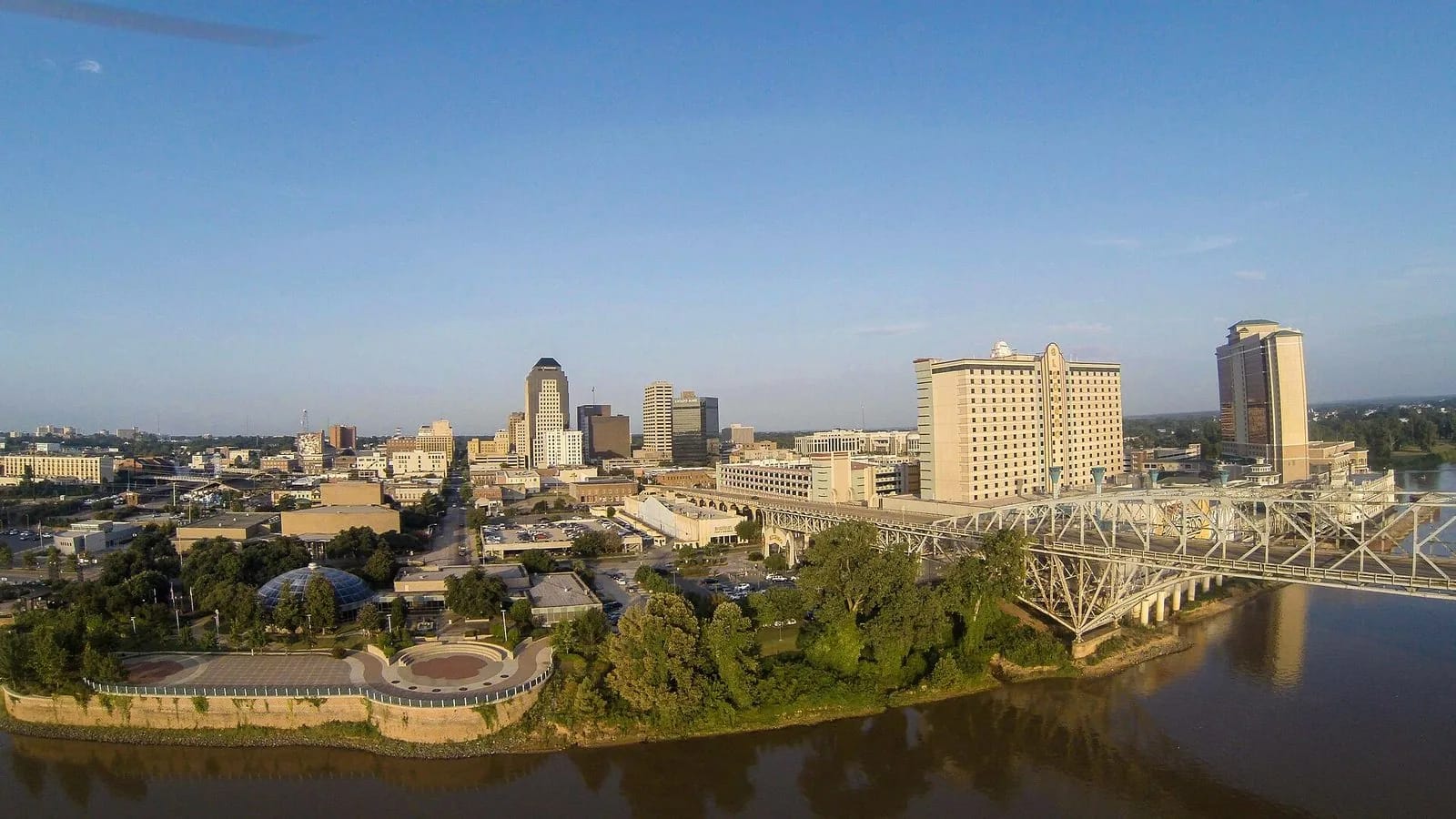 Shreveport riverfront and bridge in daylight